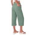 thumbnail image 7 of Womens Linen Capri Pants with Side Slits Pockets Drawstring Lightweight Beach Casual Summer Capris Sweatpants (XL, Mint Green), 7 of 7
