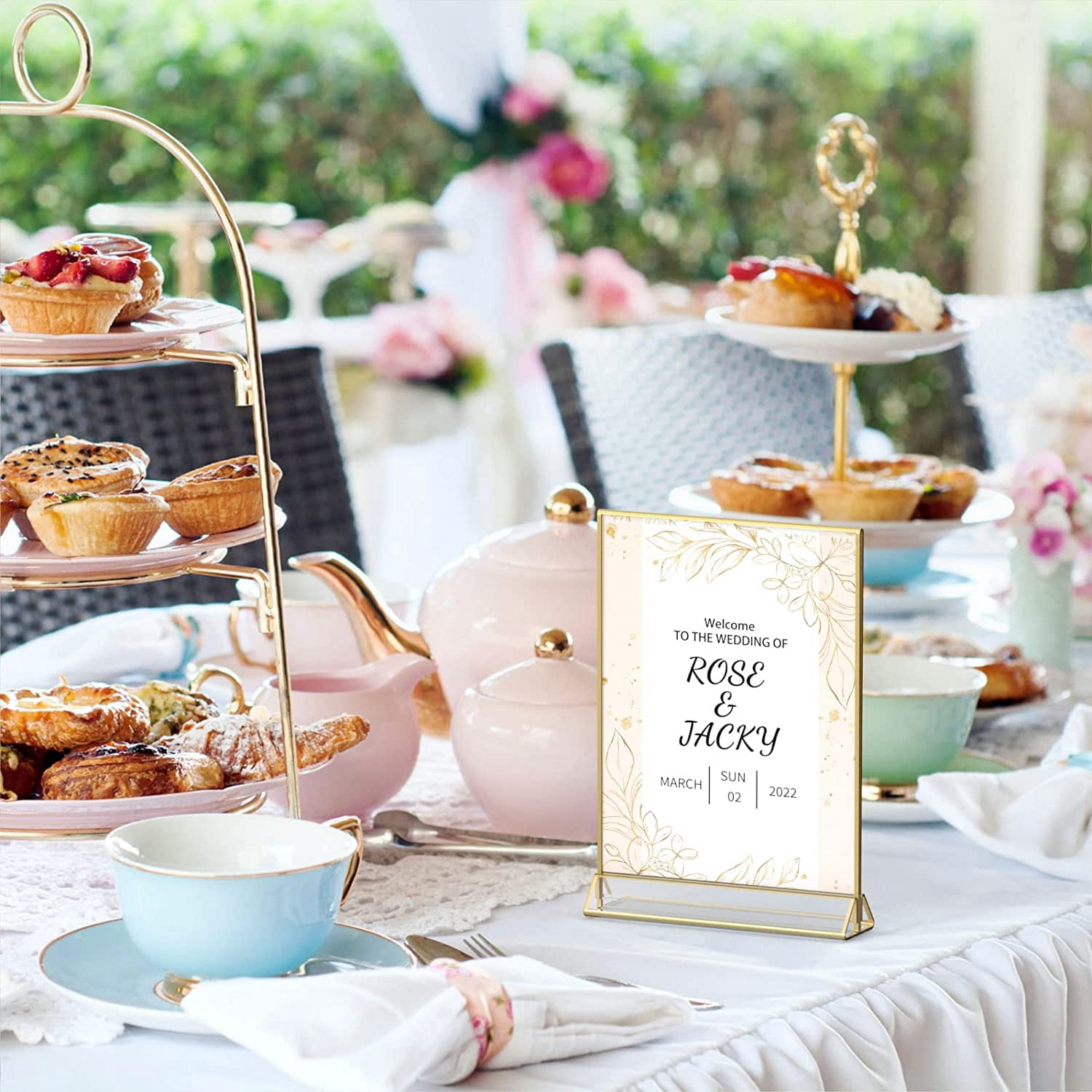 Rogeramz 4x6 Acrylic Sign Holders 8 Pack - Gold Table Number Frames, Double-Sided Menu Stands - View #6