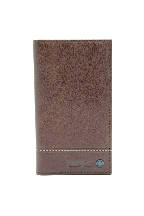 Leather Checkbook Wallet - Brown