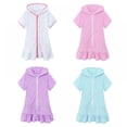 thumbnail image 7 of Little Girls' Cover-ups Swimsuit Beach Dress Top, Short Sleeves Hooded Swimming Towel Cover Up, 7 of 7