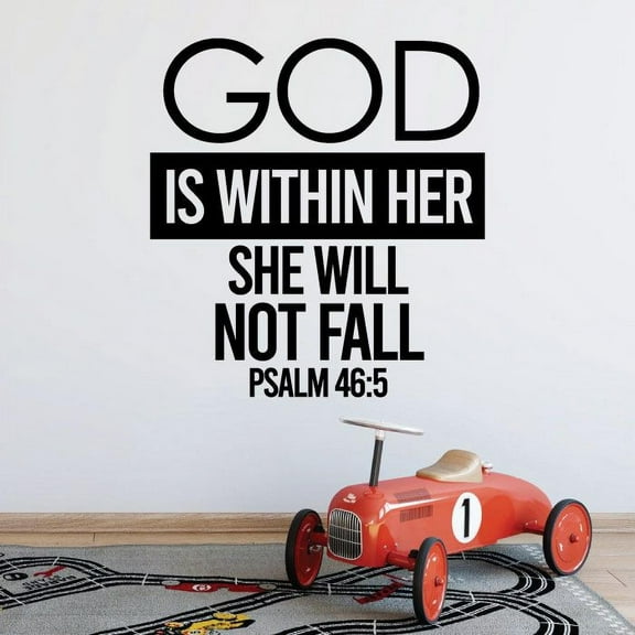 Bible Verse God Is Within Her She Will Not Fall - Psalm 46:5 Positive Life Woman Motivational Verse Vinyl Wall Art Wall Decal Wall Sticker Home Wall Bedroom Living Room Decoration Size (10x10 inch)