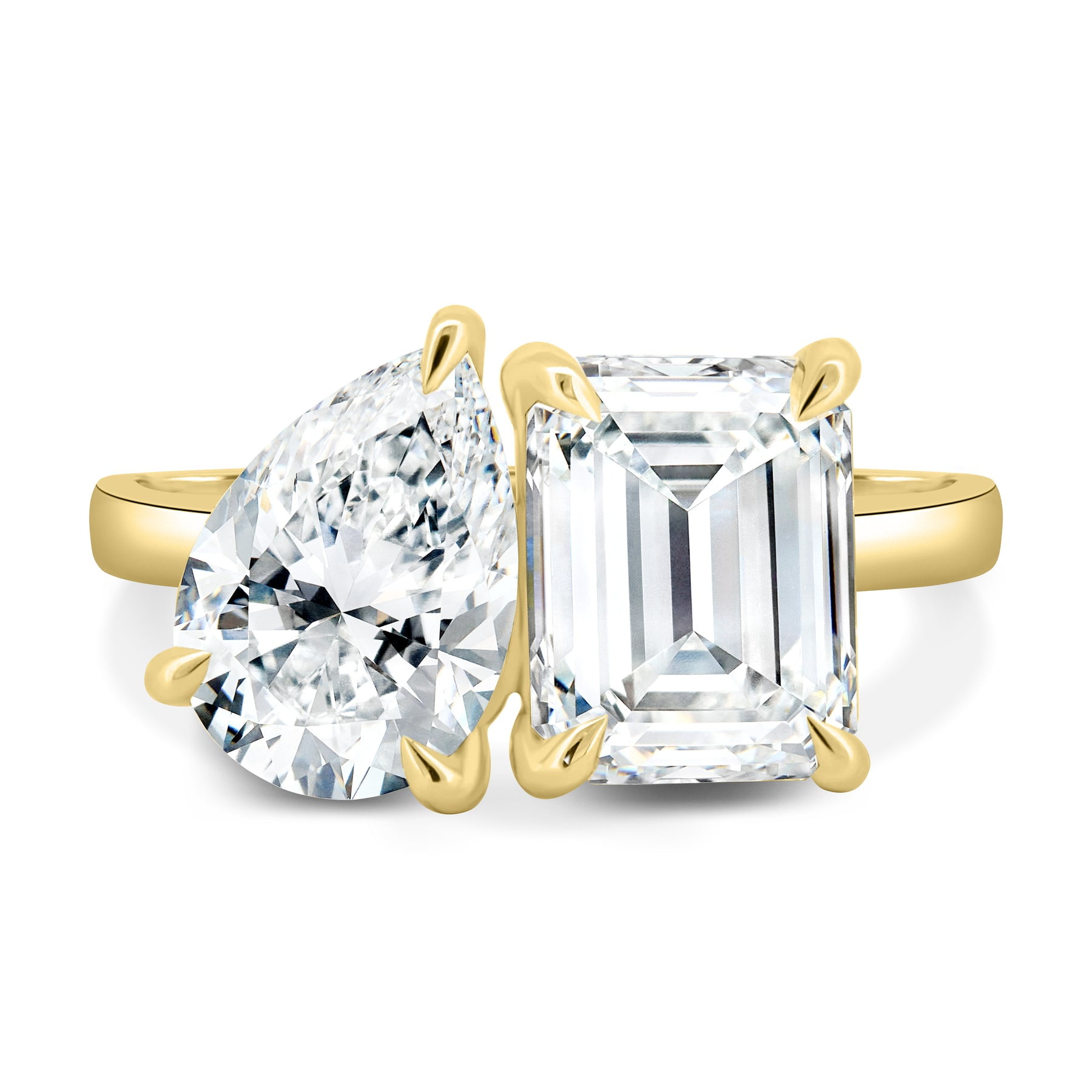 ESTE ORIGIN 4Ct Toi Et Moi Ring - Pear & Emerald Cut Moissanite Diamond Engagement Ring in 10K Yellow Gold Two Stone Ring for Women, US 8.5.