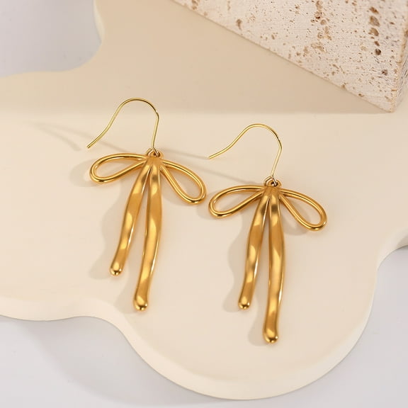 Sunyuer Gold Bow Earrings for Women Trendy, Cute Bow Earring 18k Gold Plated Dainty Bow Drop Dangle Earrings Hypoallergenic Gold Earrings Christmas Earrings for Women Jewelry Gift