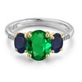 thumbnail image 3 of Gem Stone King 925 Silver and 10K Yellow Gold Green Nano Emerald and Blue Sapphire and Lab Grown Diamond Engagement Ring for Women | 2.67 Cttw | Oval 9X7MM | May Birthstone | Size 7, 3 of 6