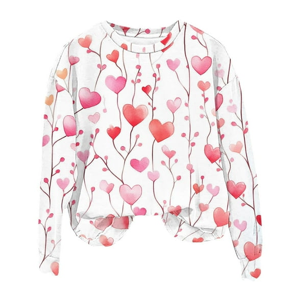 Xixinqiwan Valentine's Day Long Sleeve Shirts,Womens Oversized Crewneck Tops Holiday Long Sleeve Outfits Valentines Day Shirts Gifts for Her