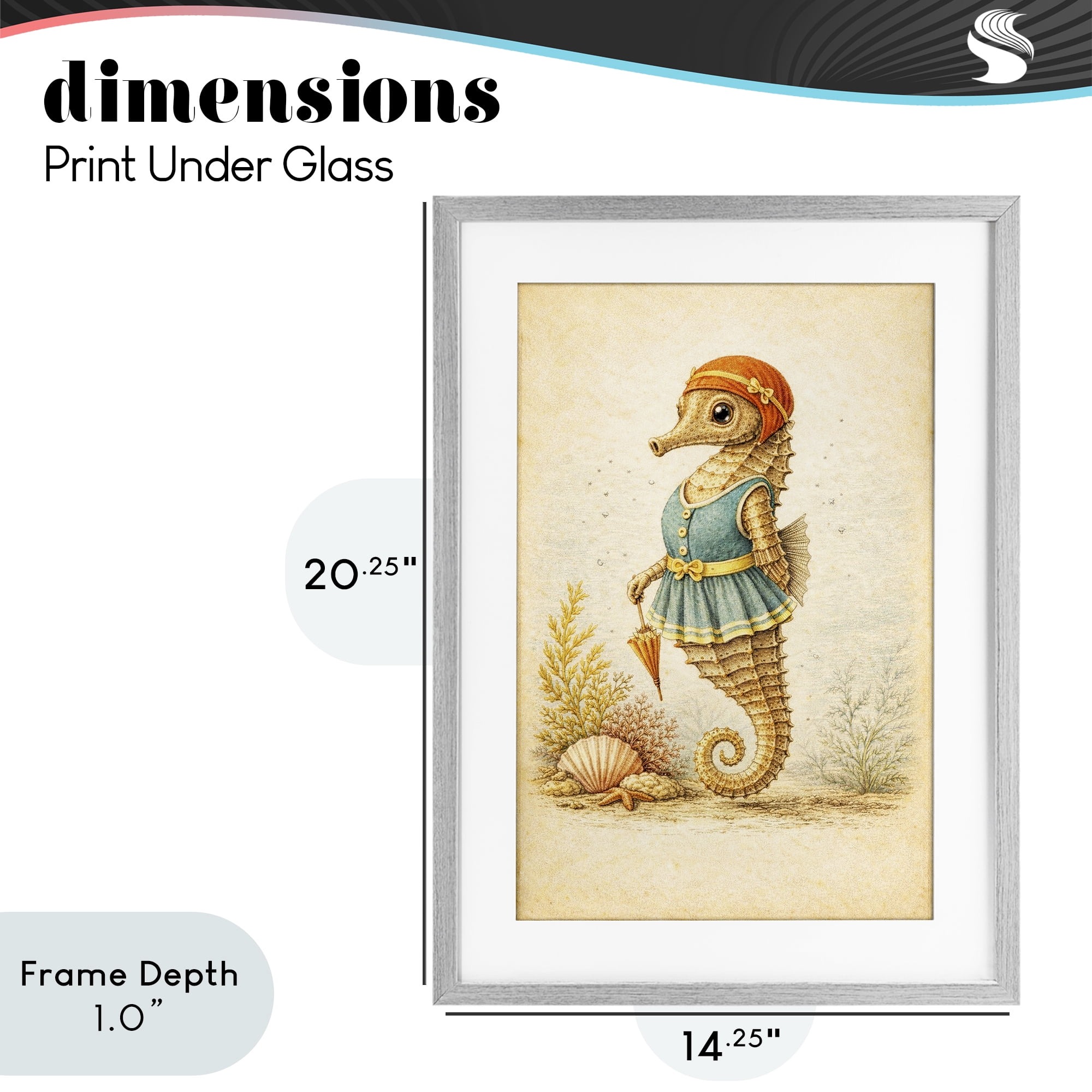 Stupell Industries Maritime Bathing Society Seahorse Gray Framed Print Under Glass, design by Grotto Studios