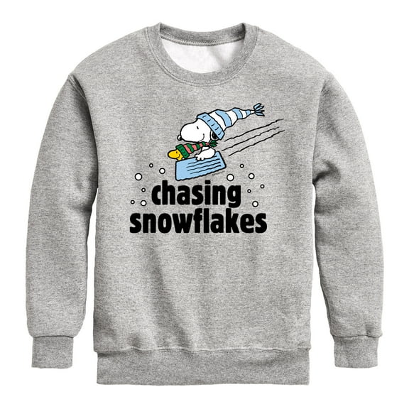 Peanuts - Snoopy & Woodstock Chasing Snowflakes Christmas - Toddler And Youth Crewneck Fleece Sweatshirt
