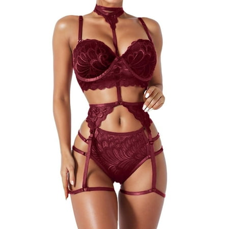 Minimizer Bras for Women Women s Lingerie Set Lace Style Ribbon Doll Lingerie With Garter Belt Push Up Bras for Women(Size:2XL)