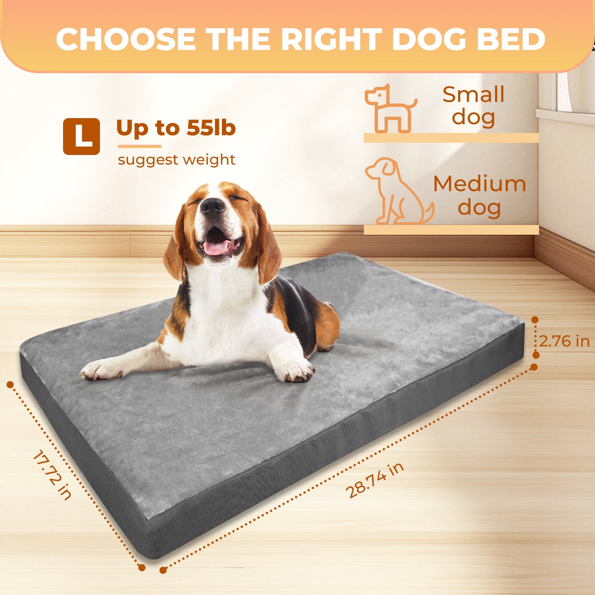 Tolobeve Dog Bed for Medium Large Dogs - Double Side Using Dog Crate Bed with Removable Washable Cover, Egg Crate Foam Support Pet Bed Mat (Grey)