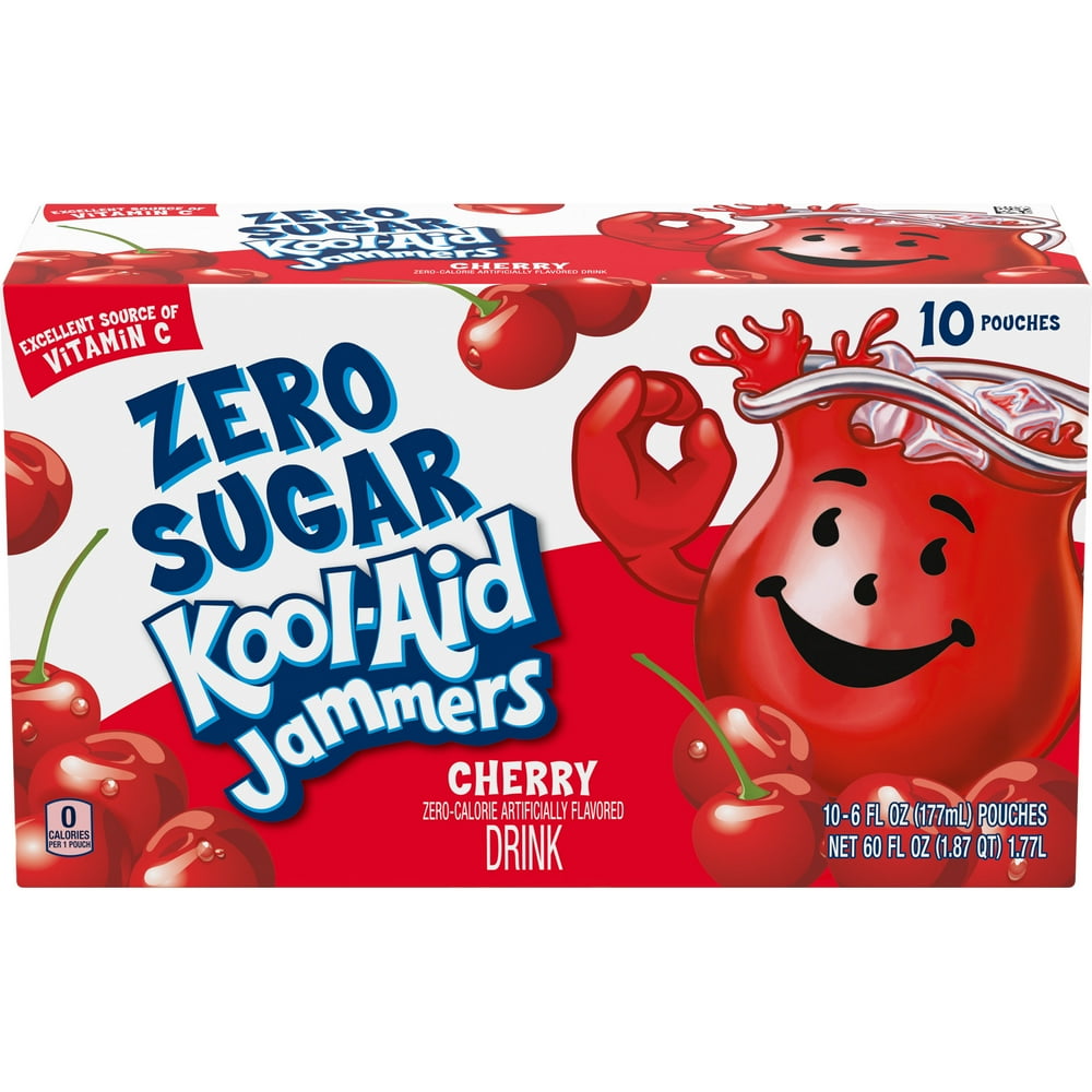 KoolAid Jammers Cherry Zero Sugar Artificially Flavored Soft Drink, 10 ct Box, 6 fl oz Pouches