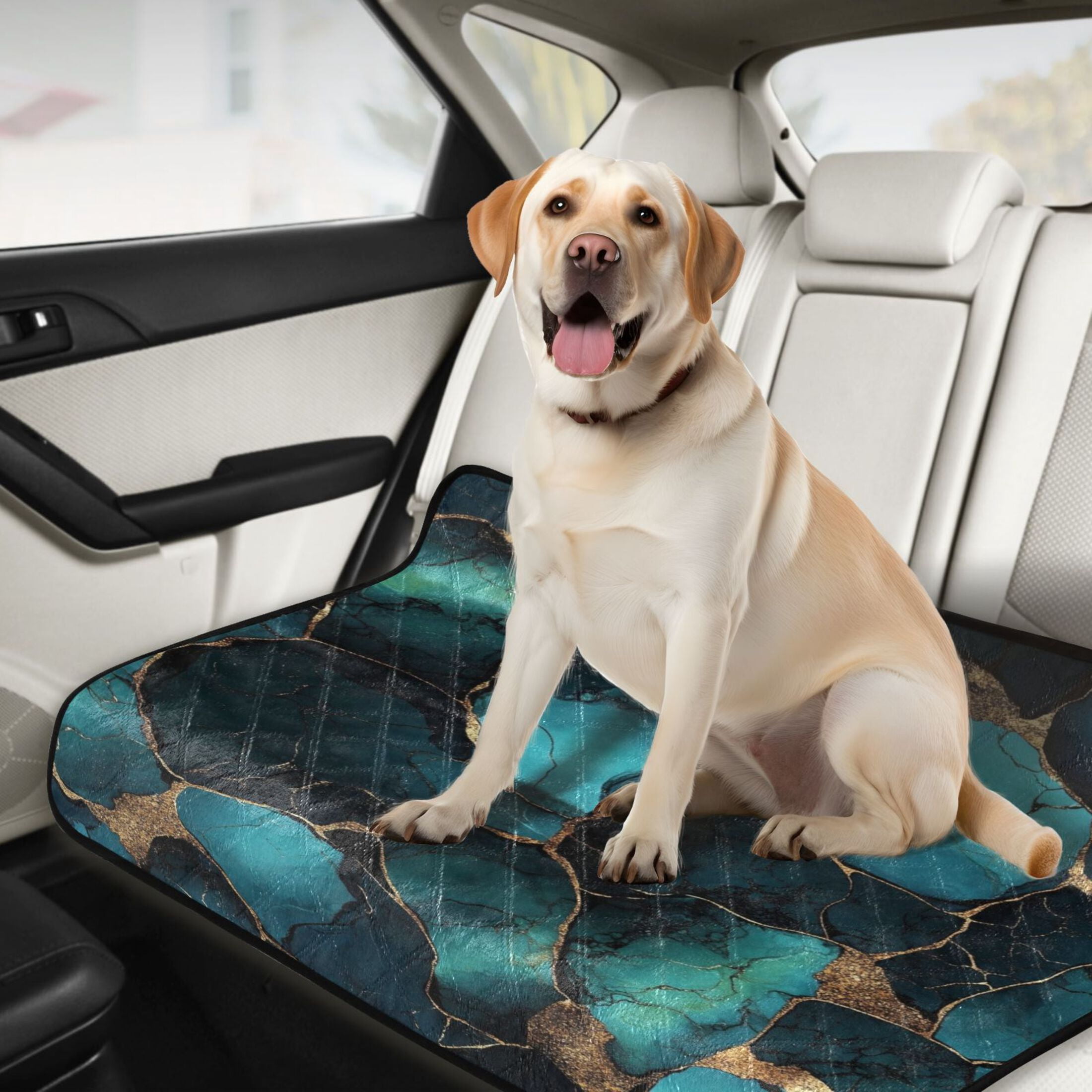 Qxltty Gild Dark Green Marble Cat litter Pads Pet Set of 2 Diaper Mats Center Anti-leakage Layer Absorbent Soft and Comfortable