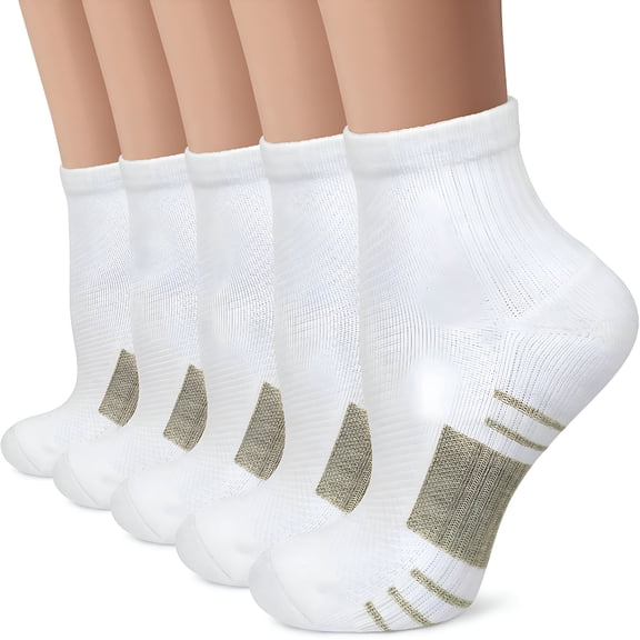 TELOLY Ankle Compression Socks Women and Men 5 Pairs Circulation Arch Support Copper Plantar Fasciitis Running Socks White Smallmedium