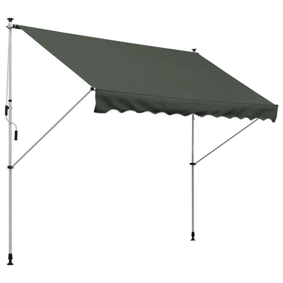 Outsunny 10x5ft Manual Retractable Awning, Patio Sun Shade Canopy Shelter with 5.6-9.2ft Support Pole, Water Resistant UV Protector, for Window, Door, Porch, Deck, Grey