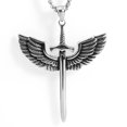 thumbnail image 2 of HOOUN Mens Angel Wing Sword Pendant Necklace Protection Jewelry Silver Box Chain 24", 2 of 5