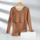 thumbnail image 3 of Top de lactancia de terciopelo con forro polar cálido para mujeres embarazadas, ropa de verano de manga larga sin costuras, ropa interior posparto con cuello en V, 3 of 5