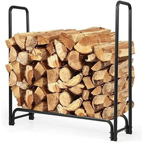 4 ft Firewood Rack - Outdoor/Indoor Wood Storage Holder - Heavy Duty Steel Log Rack - Easy Install in Minutes - Included Hardware - Keeps Firewood Up and Dry