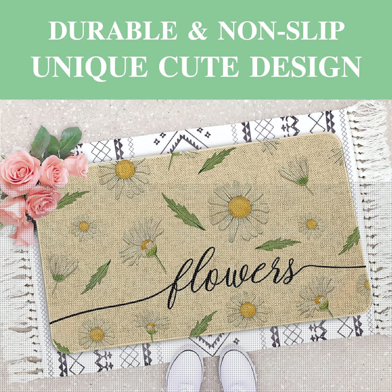 Happy Spring Outdoor Door Mat Flower Farmhouse Decor Welcome Mats Colorful Flowers Doormat Non Slip Rubber Floral Decorative Front Door Mats Indoor Rug 17" x 30"