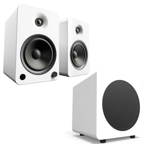 Kanto YU6MW YU6 Matte White 200W Powered Speakers (Pair) with SUB8MW SUB8 Pure 8" 250W Powered Subwoofer - Matte White