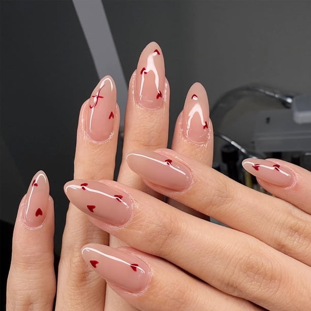 Press on Nails GUAACCB Red Heart Medium Almendra, 24 unidades