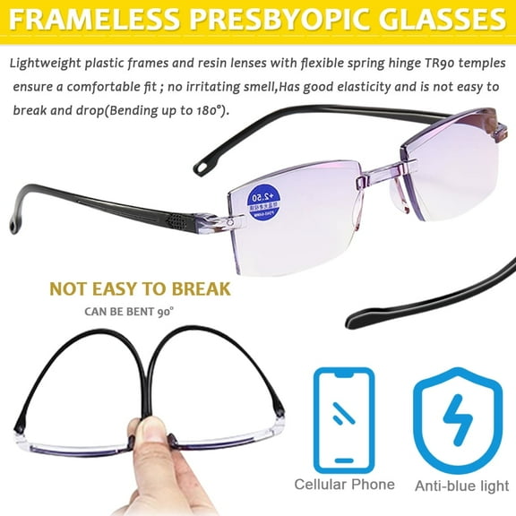 Amerteer Reading Glasses None-Frame Computer Readers for Men and Women 3.5 Anti-blue Lightweight Quality Thin Optics Eyeglass