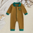 thumbnail image 2 of 6-12 Months Infant Long Sleeve Rompers,Color Block Polo Sleeve Baby Jumpsuit with Pocket,Soft Warm Fall Winter Unisex Onesie for Infant Boys Girls 3 6 9 12 18 Months,Brown, 2 of 9