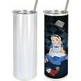 thumbnail image 4 of Alice in Wonderland 20 Oz Skinny Tumbler, Grown Giant Girl Sitting Flying Cards and Rose Checkered Cartoon, Leak-Proof Straw Lid and Brush Vacuum Insulated for Outdoor Use, Blue and Black, 4 of 6