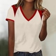 thumbnail image 2 of GUACER Short Sleeve Shirts for Women Casual V Neck Color Block Shoulder Tee Tops Loose Fit Summer Blouses, 2 of 6