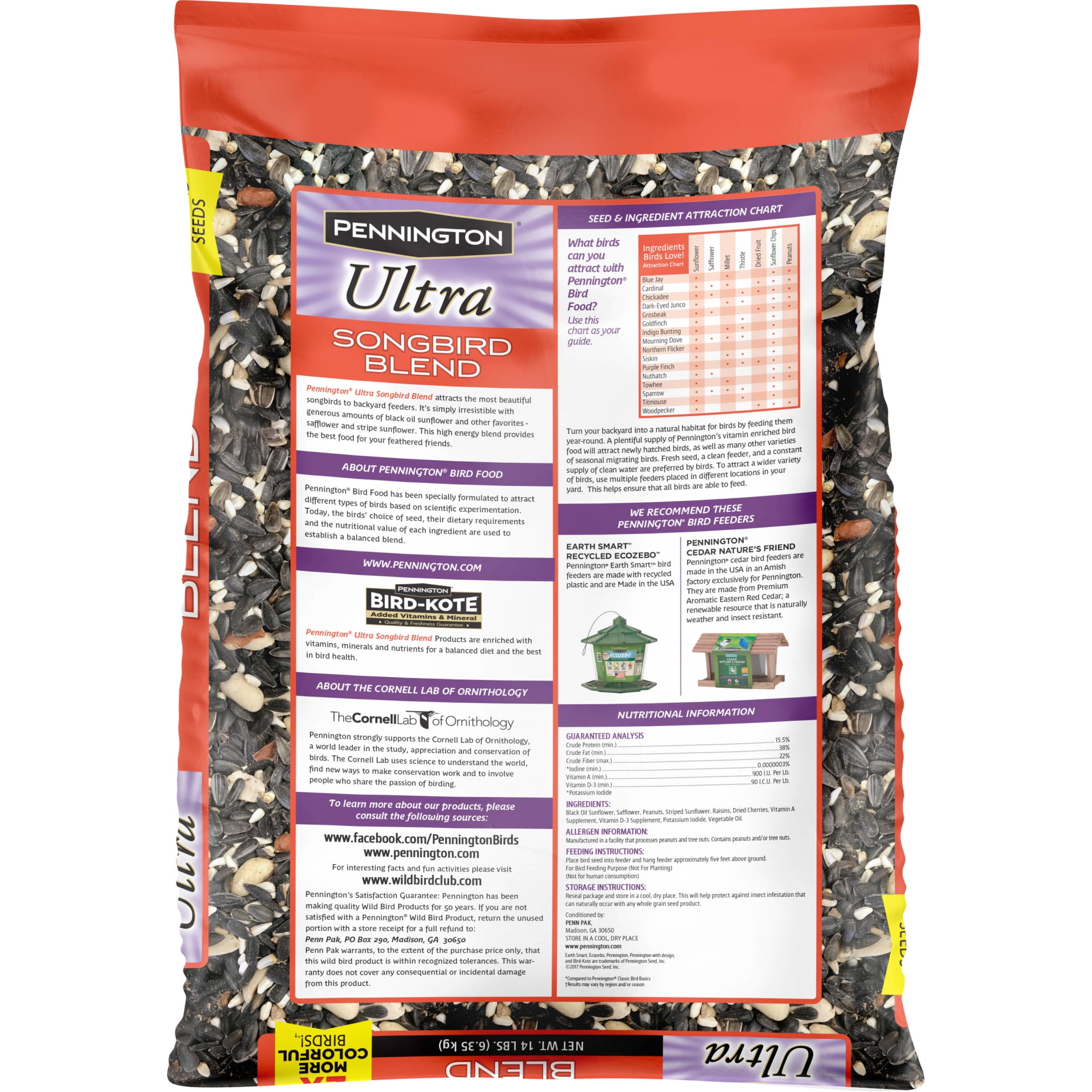 Pennington Ultra Songbird Blend Wild Bird Feed and Seed, 14 lb. Bag, 1 Pack, Dry