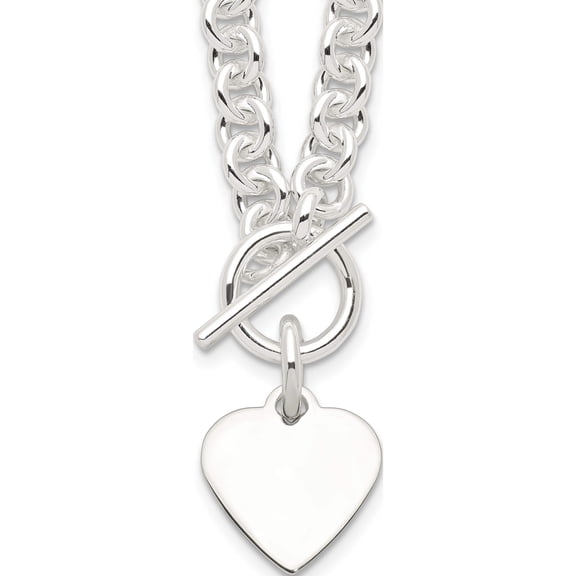 Sterling Silver Engraveable Heart Disc On Fancy Link Toggle 18In Necklace (18 X 5.5) Made In India qg1149-18