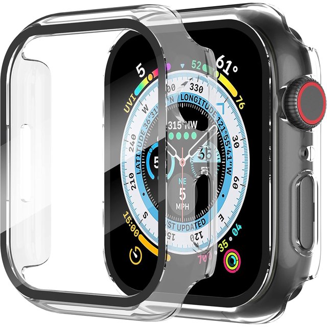 Yanonmyfd 2 Piezas Funda para Apple Watch Series 6/5/4/SE 3/SE 2/SE 40mm Protector Pantalla Vidrio Templado Incorporado,HD Protección Completa PC Dura Estuche Protective Case,Transparente,40mm