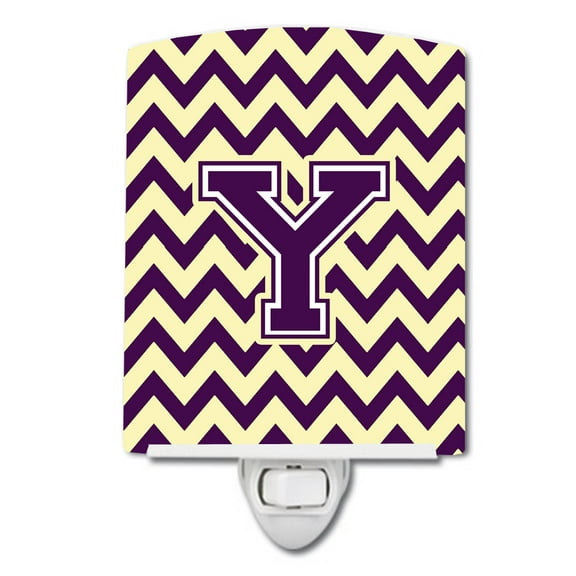 Letter Y Chevron Maroon and Gold Ceramic Night Light
