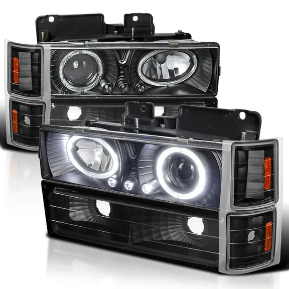 Spec-D Tuning Black LED Halo Projector Headlights   Bumper Lights   Corner Compatible with 1994-1998 Chevy C10 C/K 1500/2500/3500, Tahoe Suburban Left   Right Pair Headlamps Assembly