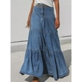 thumbnail image 5 of Rdhnmea Womens Denim Long Skirt Stylish Solid High Waist A-Line Jean Skirt, 5 of 9