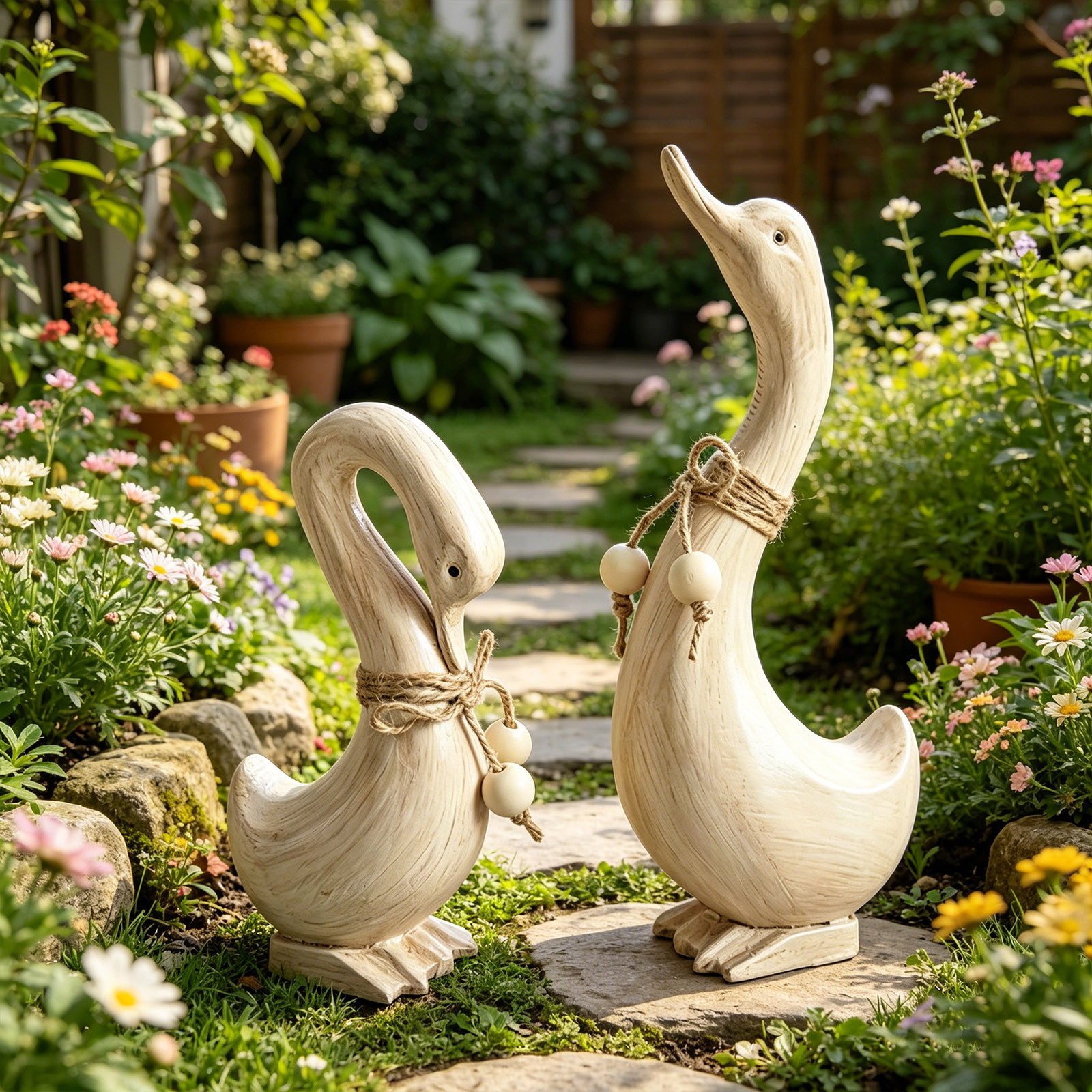 Cheapark Vintage Wooden Duck Figurine Retro Weathered Statue Pair for Living Room Entryway Farmhouse Rustic Daily Desktop Ornament
