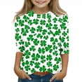 thumbnail image 1 of FAIWAD T-Shirts Tendance pour Garçons et Filles, Manches 3/4, Imprimé Trèfle, Chandail Unisexe, Col Rond Mignon, 1 of 4