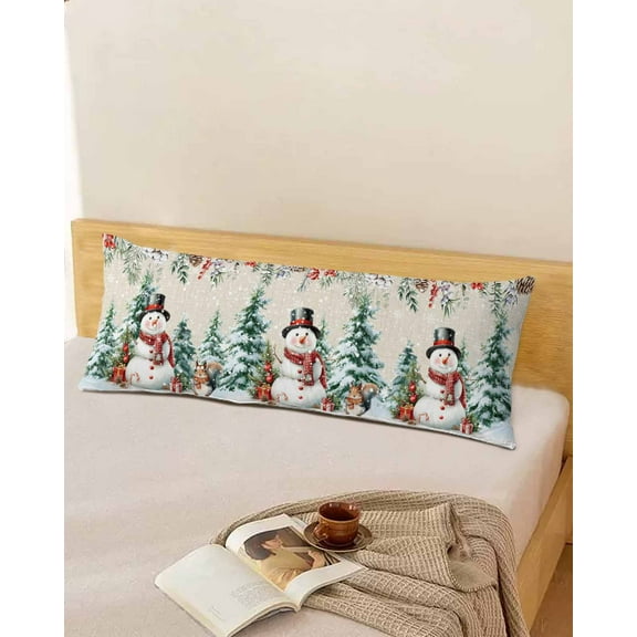 Snowman Christmas Body Pillow Cover,Pillowcase Protectors with Zipper,Decorative Throw Pillow Case Cover,Weeping Xmas Tree Snowflake Pine Cones Rustic Pillow Shams for Couch Sofa 20x60Inch