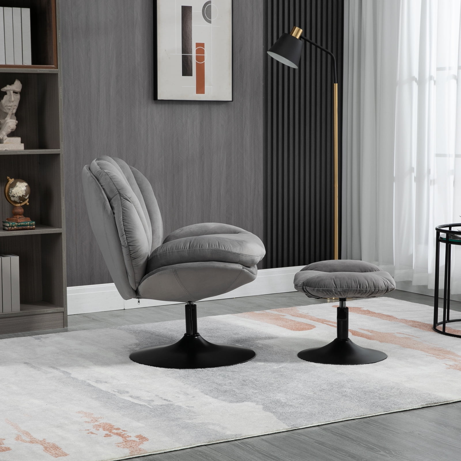 Yardi Yard Modern Swivel Upholstered Accent Chair and Ottoman, Adjustable Seat Height Velvet Office Chair Gray Yardi Yard Modern Swivel Upholstered Accent Chair and Ottoman, Adjustable Seat Height Velvet Office Chair Gray