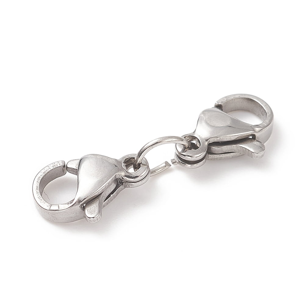 200pcs Non-Tarnish 304 Stainless Steel Double Lobster Claw Clasps 201 Stainless Steel Jump Ring Stainless Steel color 22mm