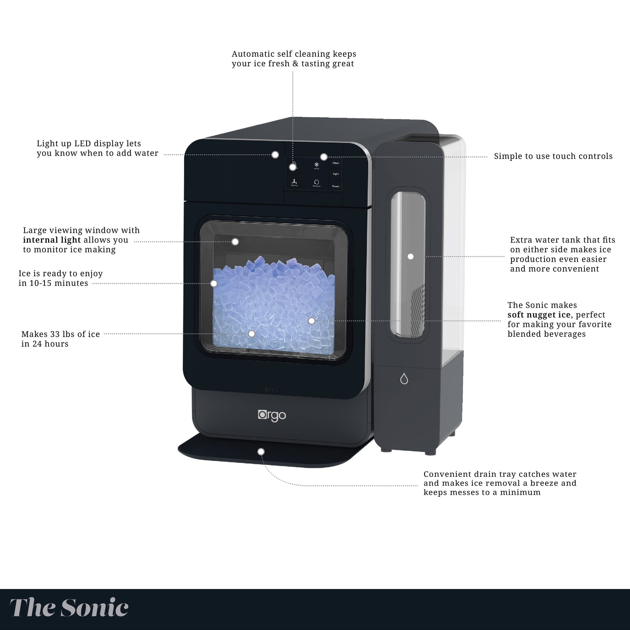 Orgo 33 lbs Capacity Sonic Countertop Ice Maker