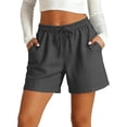 thumbnail image 2 of Cotton Linen Shorts for Women Plus Size Drawstring Elastic Waist Summer Beach Vacation Bermuda Shorts with Pockets,2XL, 2 of 5