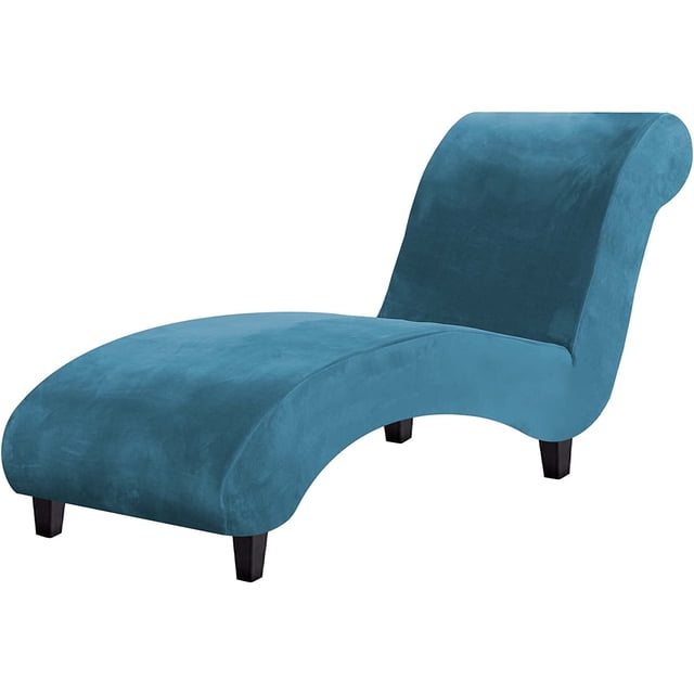 Funda para chaise longue Funda de terciopelo para chaise longue Funda para sofá de alta elasticidad Funda para chaise longue Funda de lujo para sillón para sala de estar Protector de muebles suave para perro, lavable a máquina, negro azul pavo real
