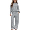 thumbnail image 2 of XUNKUSGA Girls Boys Fleece 2 Piece Sweatsuit Set Unisex Plain Tracksuit Hoodie with Joggers Classic Solid Color Long Sleeve Hoodie and Sweatpant Kids Sweat Set,5-6 Years, 2 of 8
