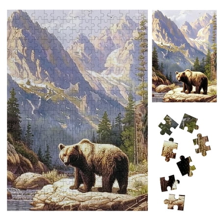 Sheronv Bear Stream Mountain Wooden Jigsaw Puzzle Vertical Challenging Difficult Wood Puzzles for Adults Gift for Family Friends 300PCS