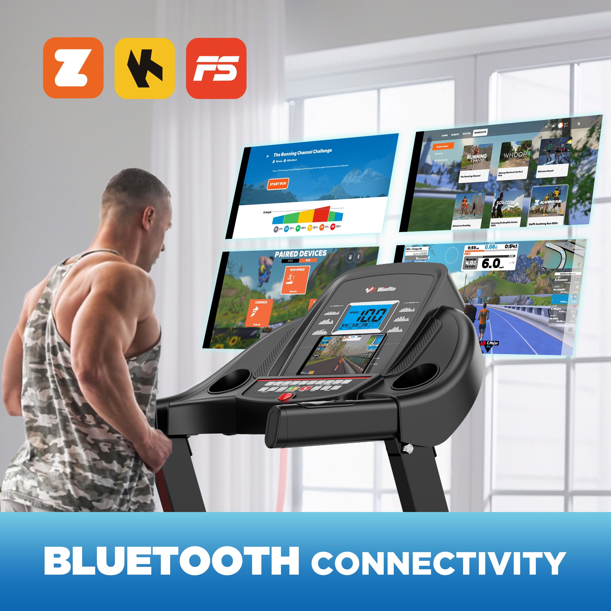 Winfita Treadmill with Incline 300 Lbs Capacity, Automatic Incline Treadmills for Home, Portable Walking Treadmill with Handles, Electric Folding Workout Treadmills