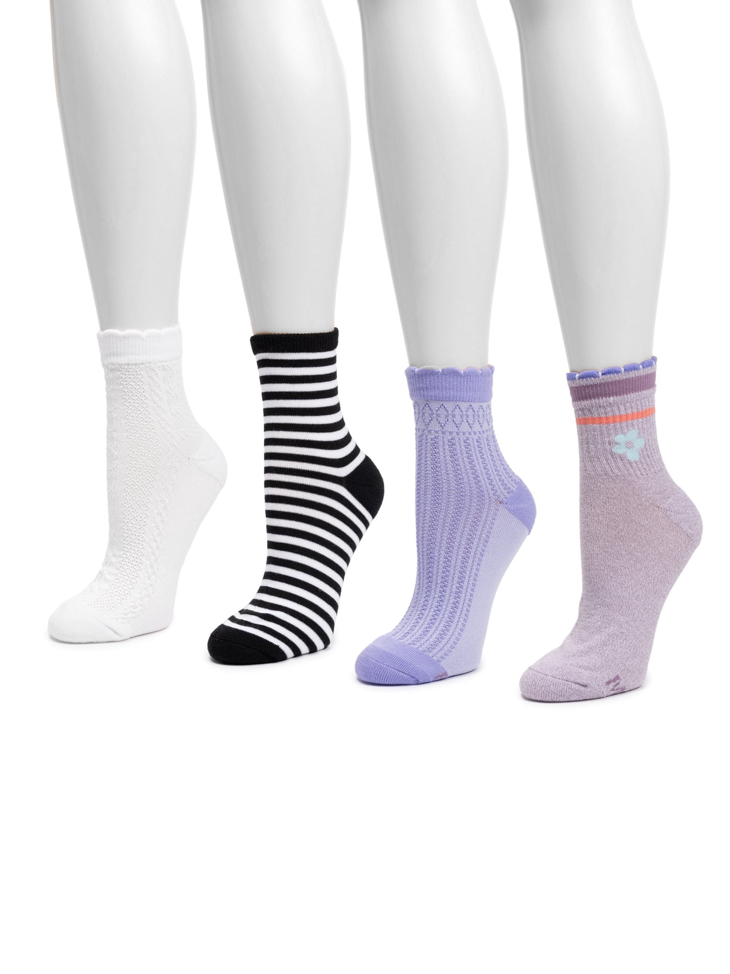 MUK LUKS Women's Dream Step Quarter Crew Socks, 4 Pair Pack