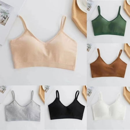 Feancey Deal of The Day Prime Today Cotton Bras for Women Wirefree Strap Everyday Brassiere Solid Color Casual Wireless Bra Sleeveless Cami Sleep Underwear Black L
