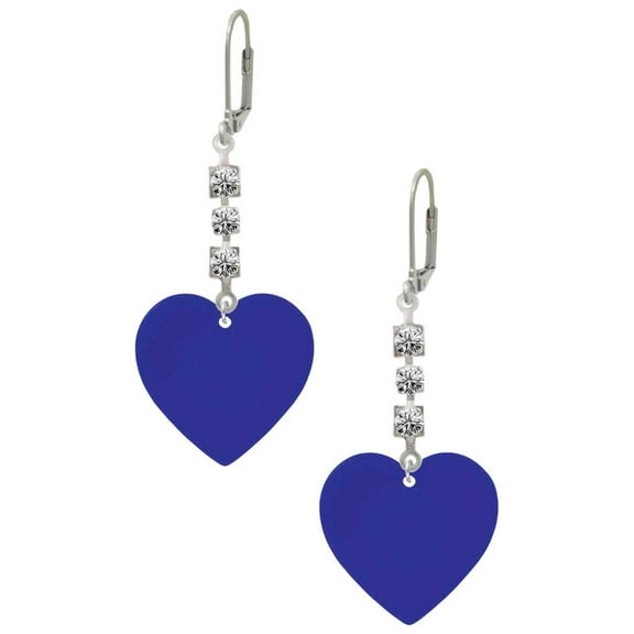 Acrylic 1" Royal Blue Heart Crystal Madison Leverback Earrings