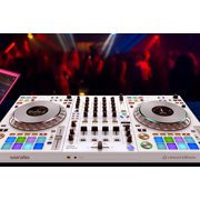 Pioneer DJ DDJ FLX10 Limited Edition 4-Channel DJ Controller for rekordbox and Serato - White Bundle with Laptop Stand, Gearlux Headphones, and Austin Bazaar Polishing Cloth