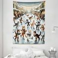 thumbnail image 2 of Ambesonne Cat Tapestry Wall Hanging, Cheery Kitties Ice Skating Fun, 60"x80", Orange Brown Pale Blue, 2 of 3