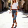 thumbnail image 2 of OJSFQUFP Women’s Floral Print Wide Leg Cropped Jeans High Waisted Faux Casual Pants, 2 of 5